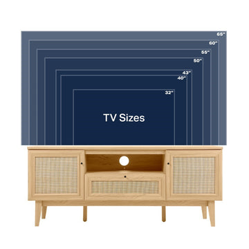 Finley 59 in. Farmhouse Caned TV Stand with Drawer and Storage Doors Fits TVs up to 65 in. with Cable Management - JONATHAN Y